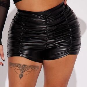 Fashion Nova Glossy Black Ruched Shorts